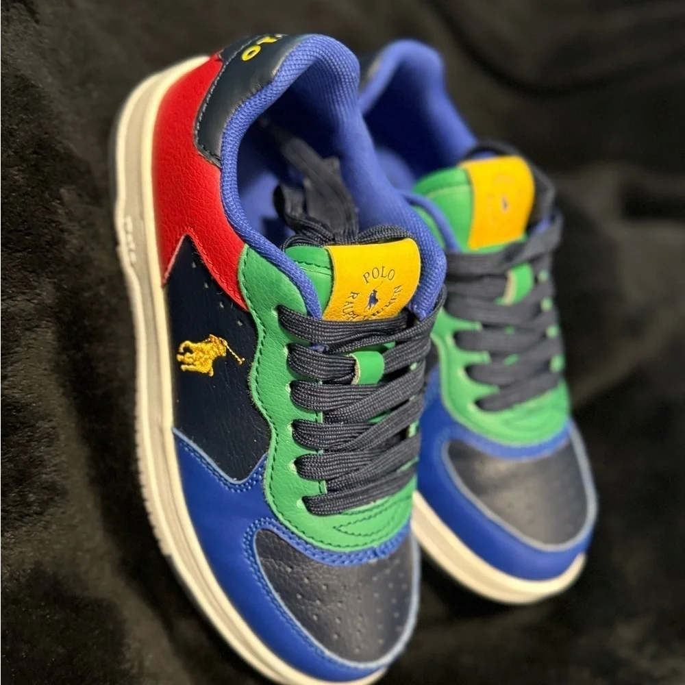 Polo by Ralph Lauren Kids Green and Blue Sneakers with Vibrant Design